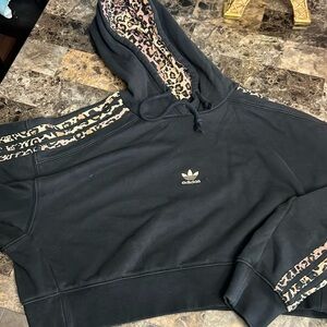 Addidas crop hoodie size S black with leopard detail